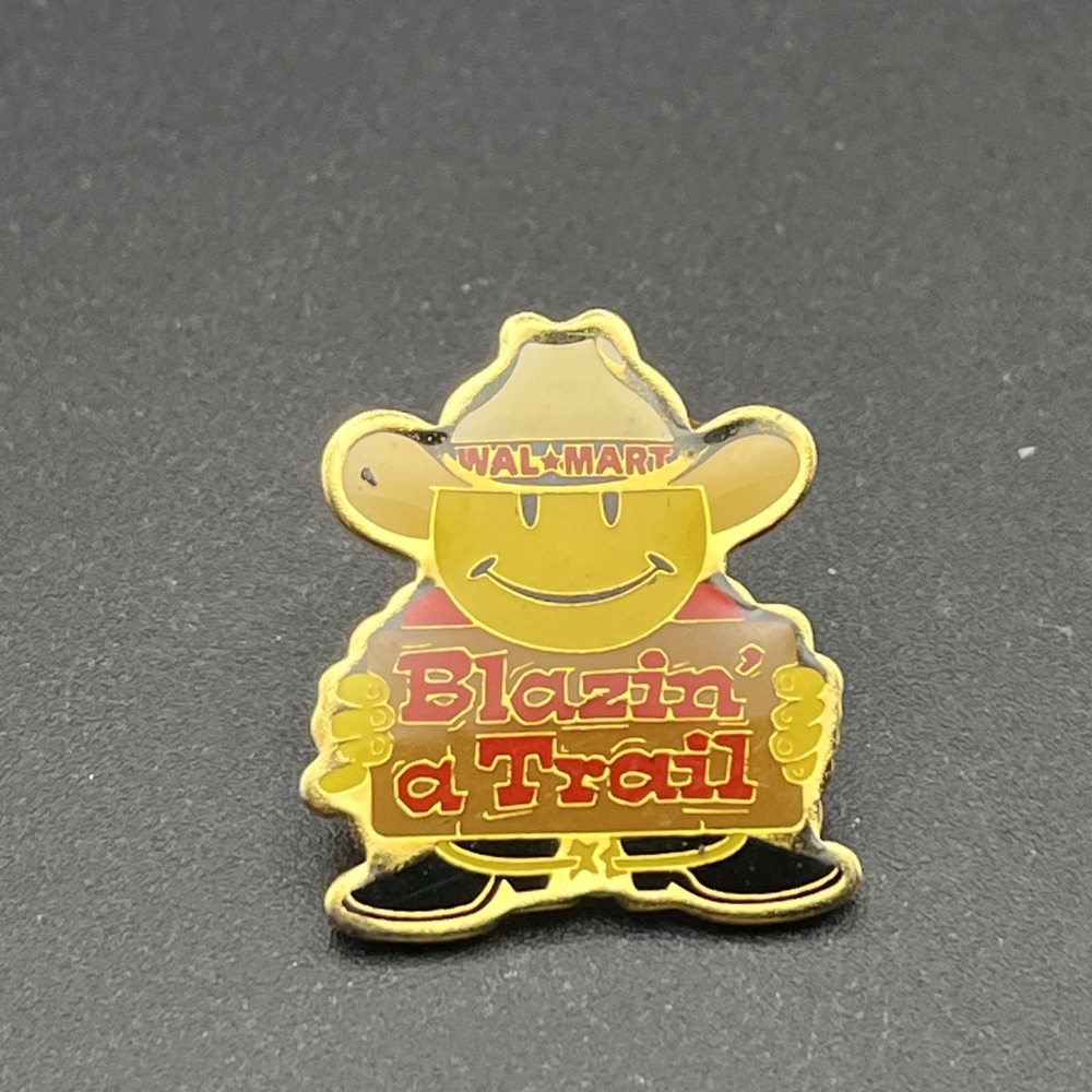 Walmart‎ Blazin' A Trail Smiley Mascot Cowboy Lapel Hat Pin